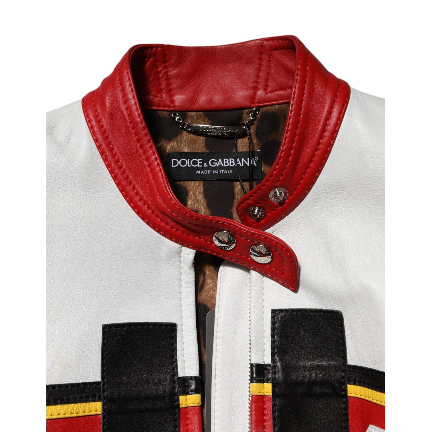 Dolce & Gabbana Multicolor Leather Biker Full Zip Coat Jacket