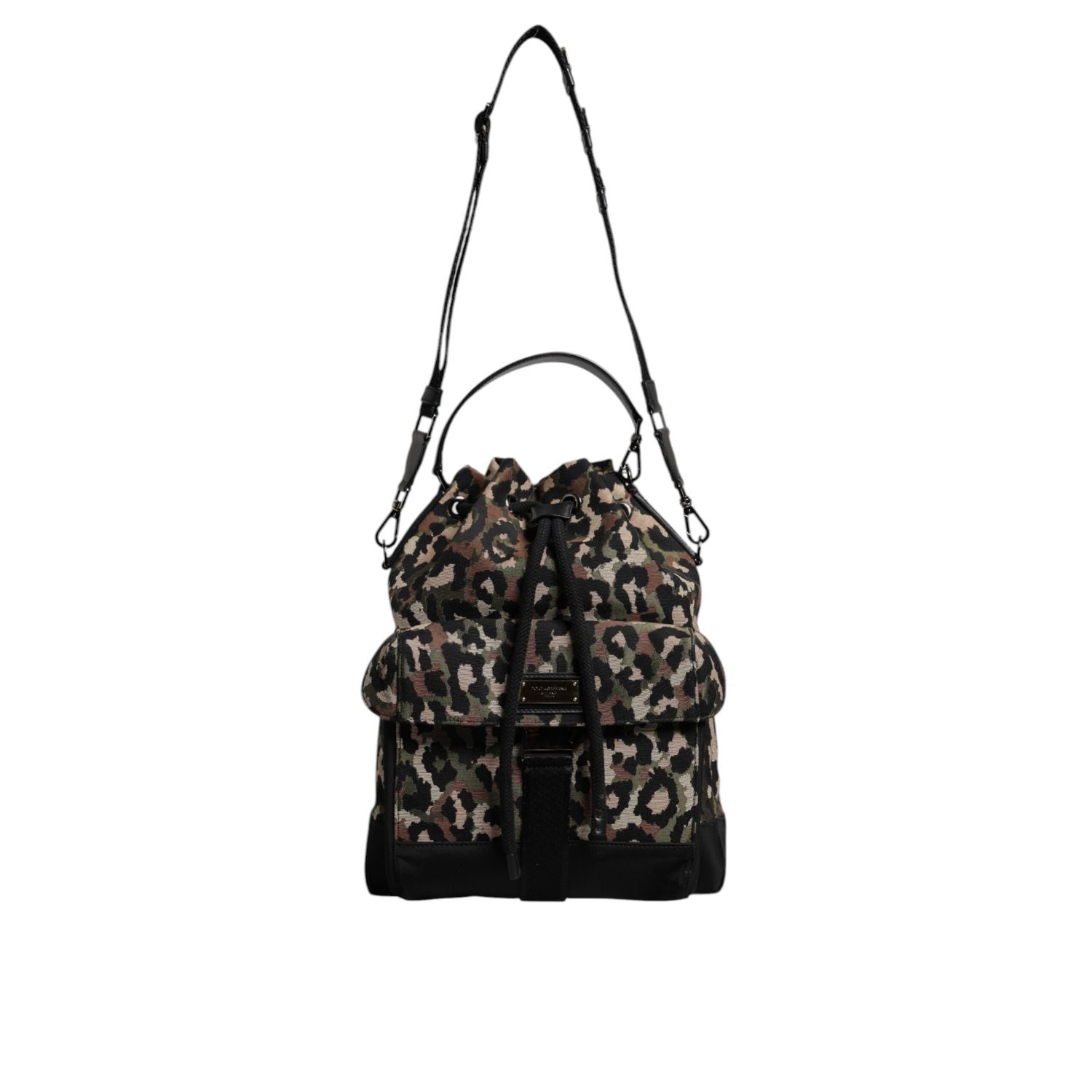 Dolce & Gabbana Multicolor Leopard Cotton Shoulder Bucket Bag