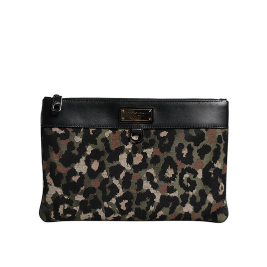 Dolce & Gabbana Multicolor Leopard Jacquard Print Logo Plaque Pouch Bag Dolce & Gabbana