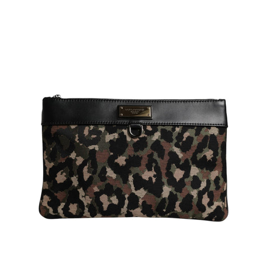 Dolce & Gabbana Multicolor Leopard Print Jacquard Logo Plaque Pouch Bag Dolce & Gabbana