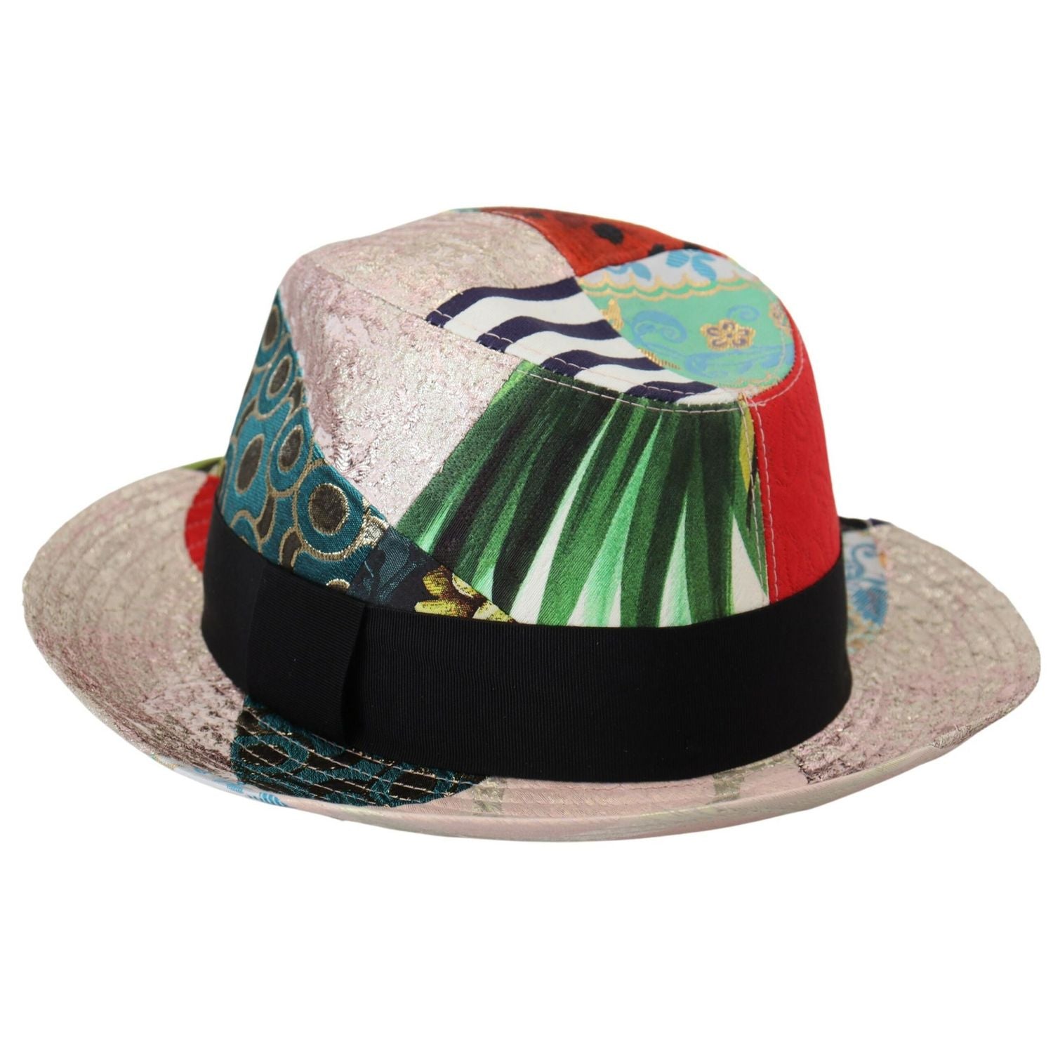Dolce & Gabbana Multicolor Patchwork Women Fedora Wide Brim Hat