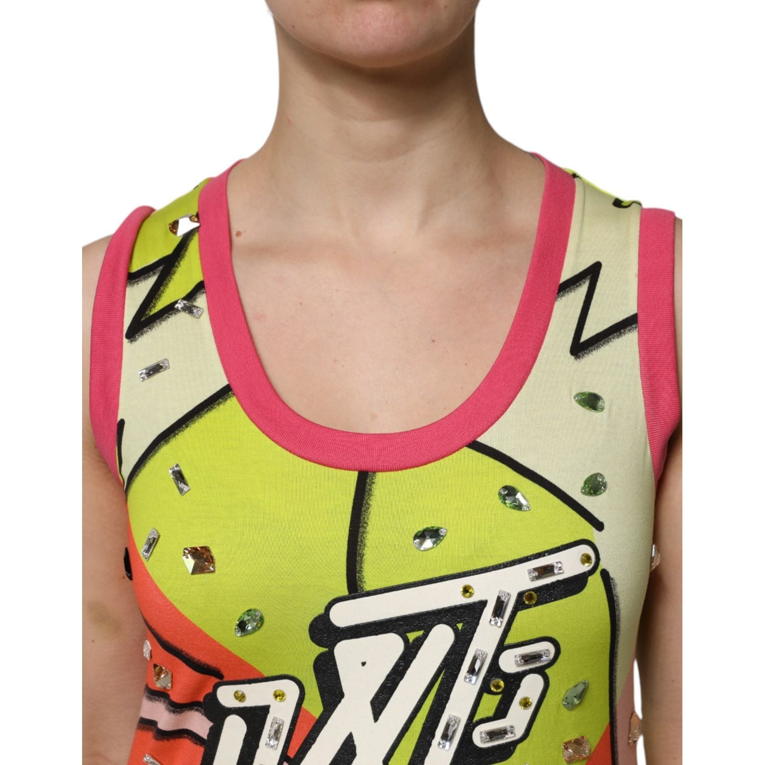 Dolce & Gabbana Multicolor Printed Crystal Embellishment Top