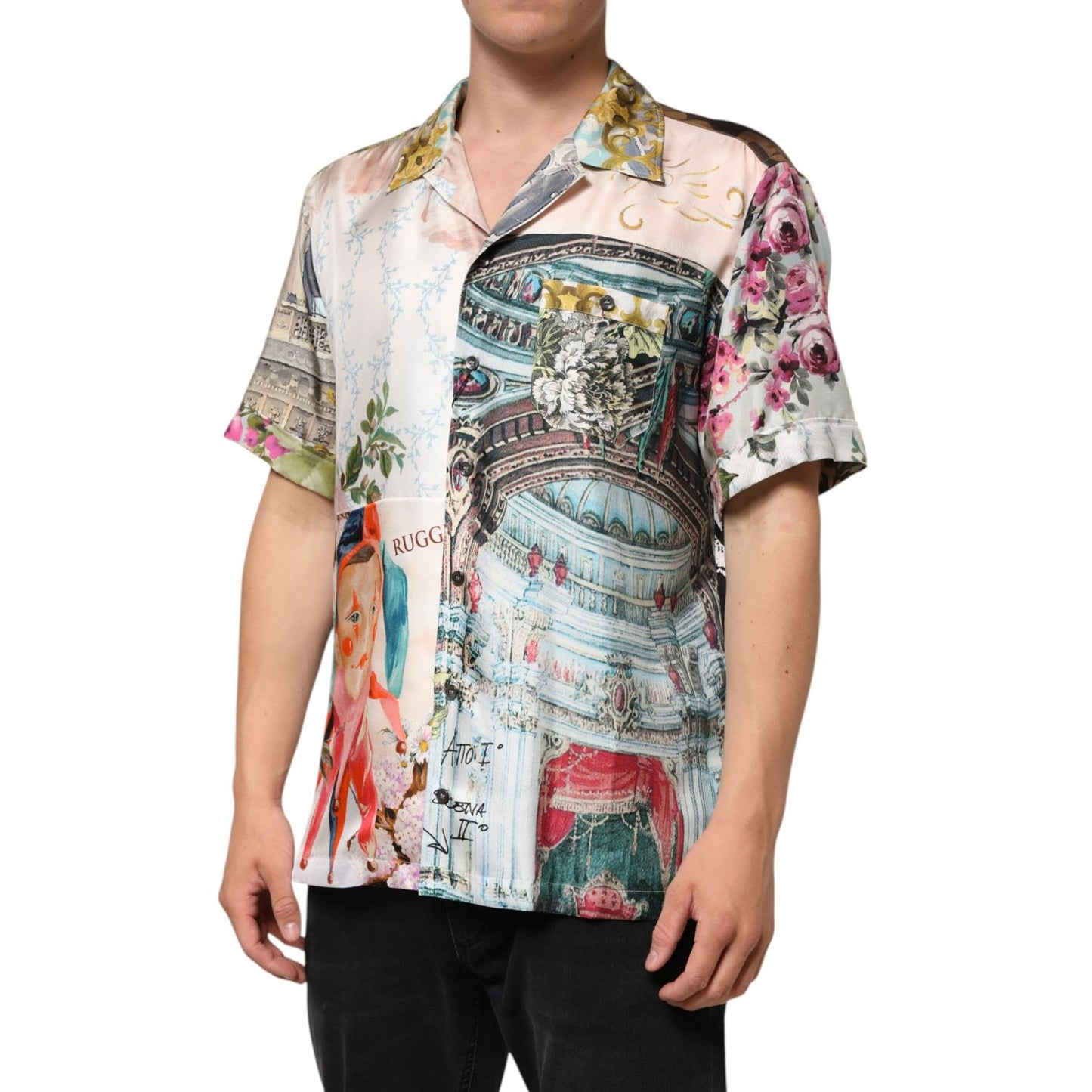 Dolce & Gabbana Multicolor Silk Opera Print Men Casual Shirt