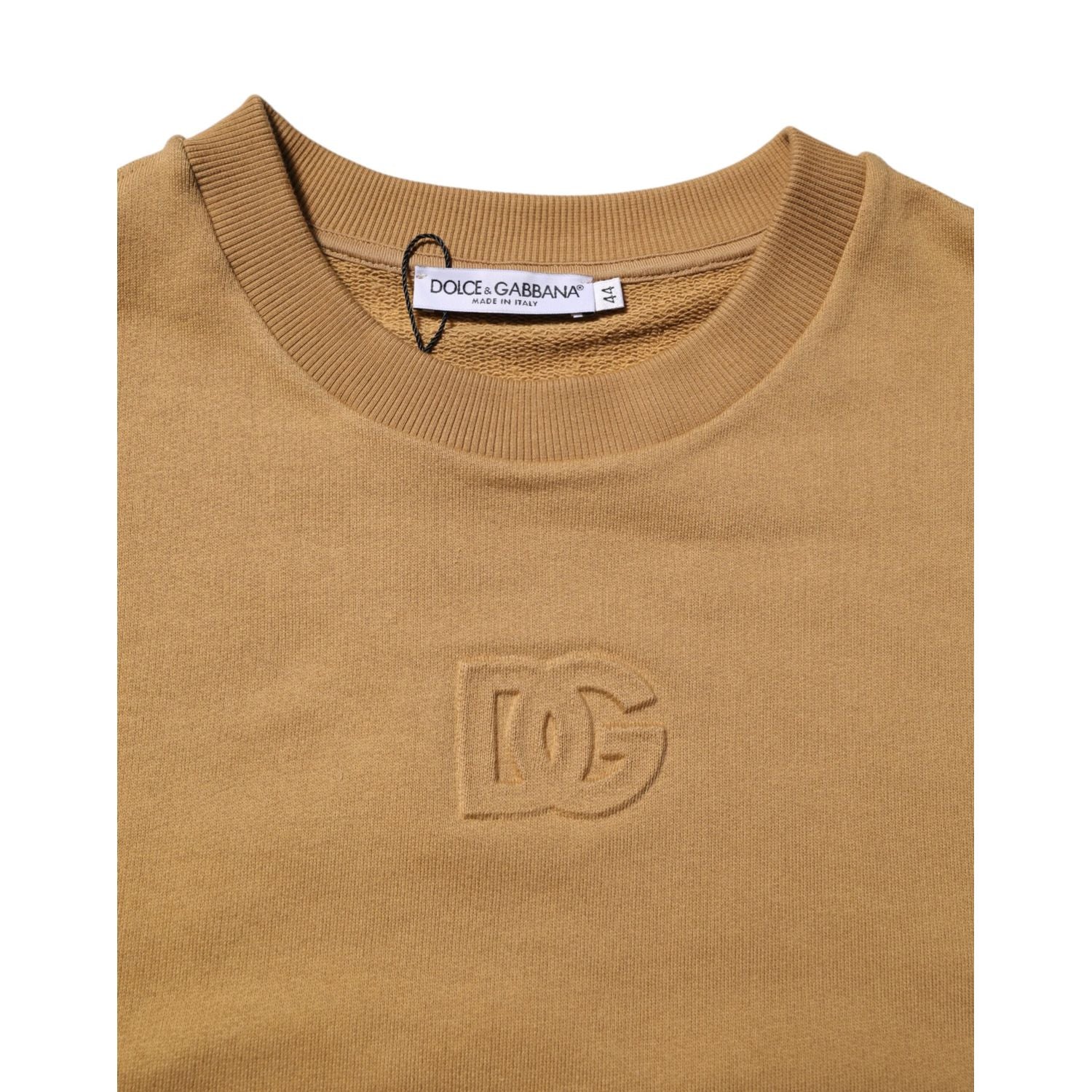 Dolce & Gabbana Mustard Cotton DG Embossed Pullover Sweater