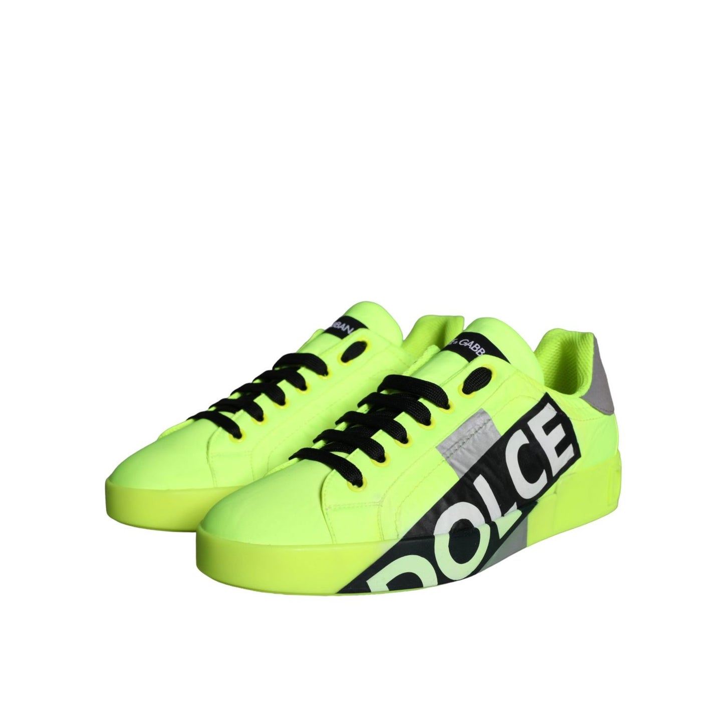 Dolce & Gabbana Neon Green Logo Tape Low Top Sneakers Shoes