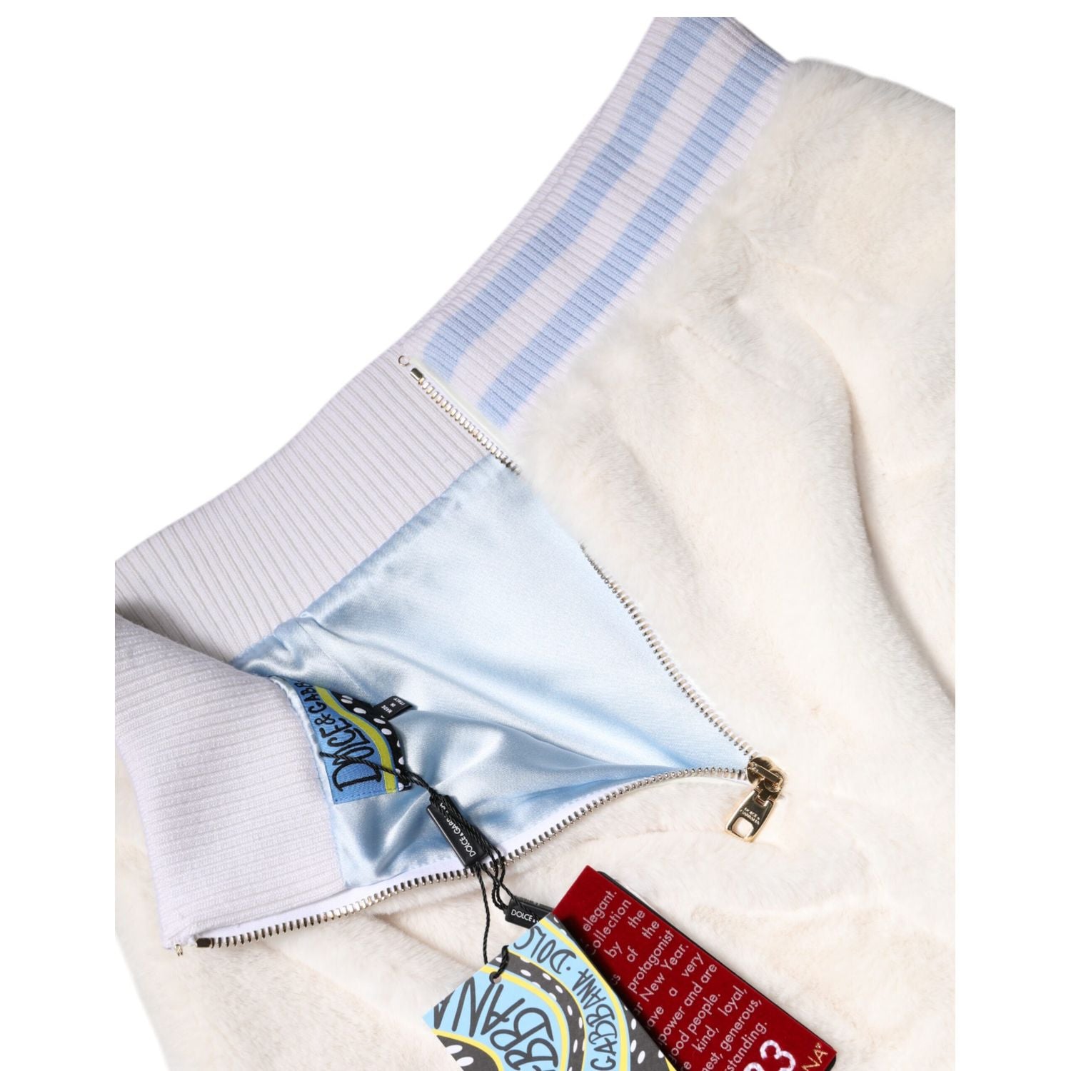 Dolce & Gabbana Off White Faux Fur High Waisted Mini Skirt