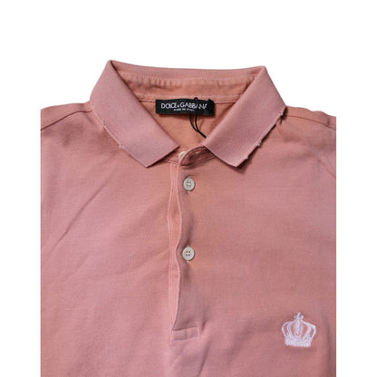 Dolce & Gabbana Pink Cotton Crown Collared Polo T-shirt