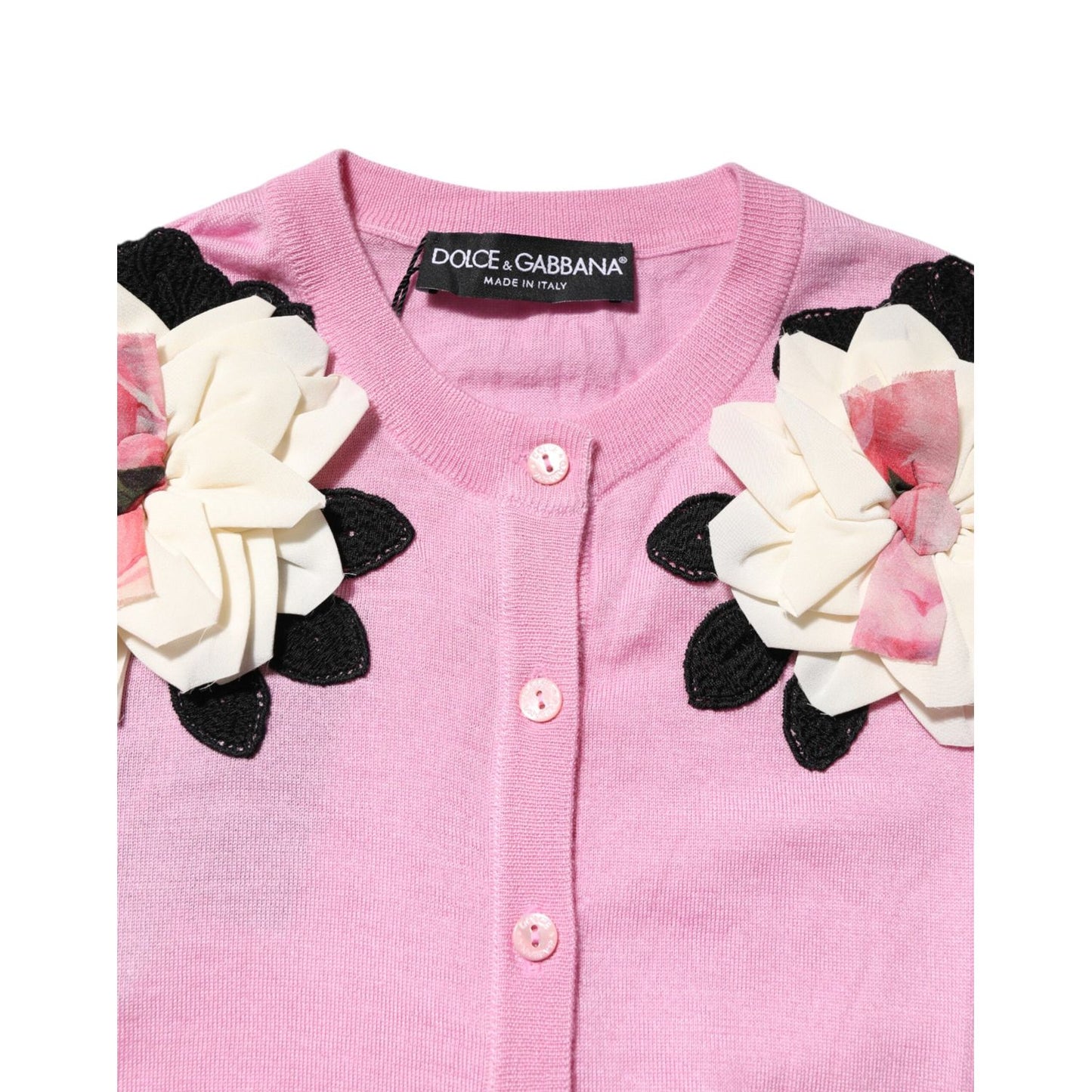 Dolce & Gabbana Pink Floral Detailing Cardigan Sweater