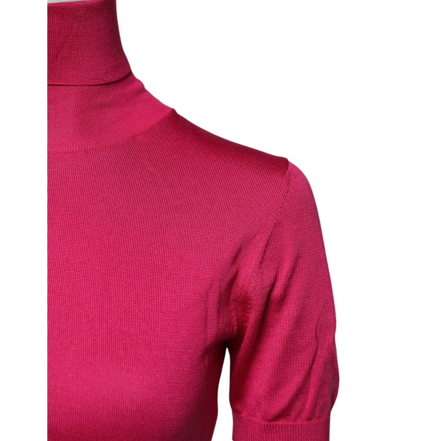 Dolce & Gabbana Pink Silk Knitted Turtleneck Cropped Top