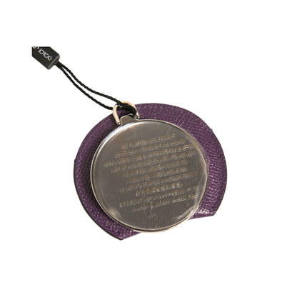 Dolce & Gabbana Purple Calfskin Leather Round Logo Hand Mirror Holder