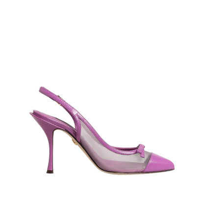 Dolce & Gabbana Purple Leather Mesh High Heels Slingback Shoes