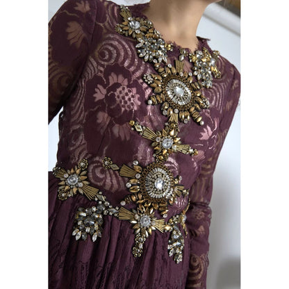 Dolce & Gabbana Purple Viscose Crystal A-Line Gown Dress