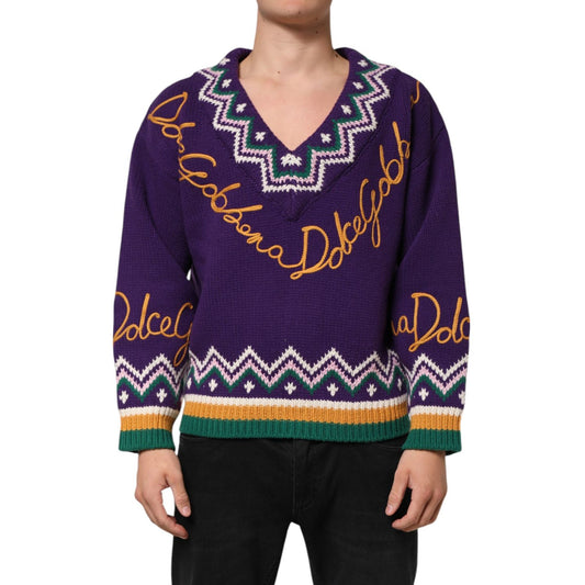 Dolce & Gabbana Purple Wool DG Logo Men Knit Pullover Sweater Dolce & Gabbana