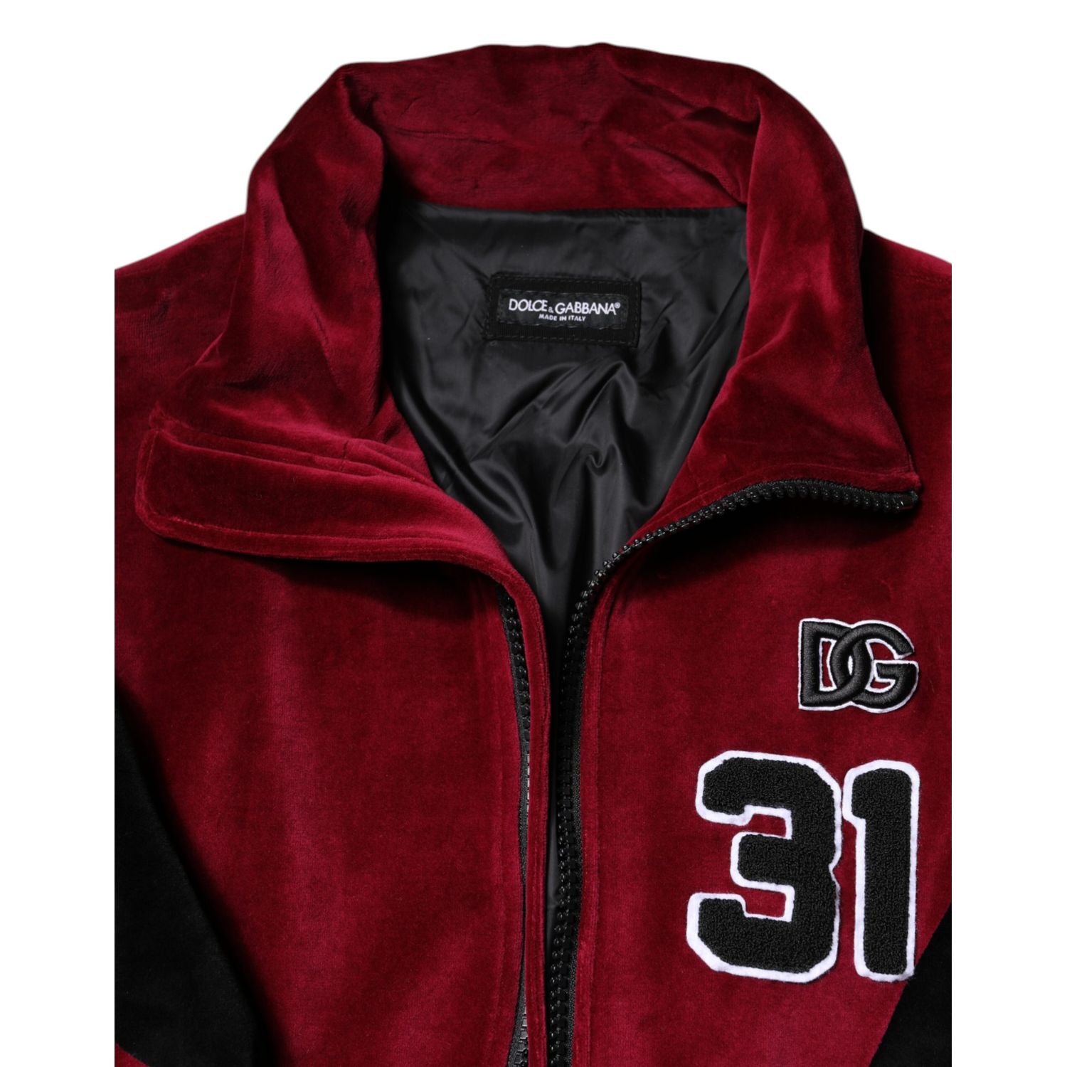 Dolce & Gabbana Red Black Cotton Logo FullZip Bomber Jacket
