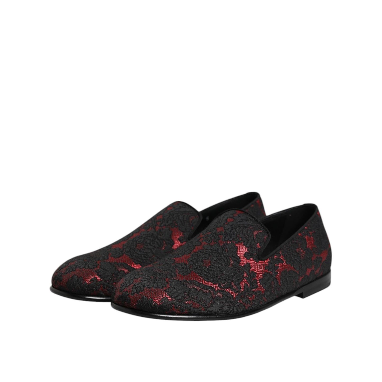 Dolce & Gabbana Red Black Jacquard Slip On Loafers Shoes