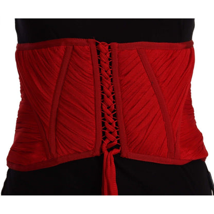 Dolce & Gabbana Red Corset Belt Stretch Waist Strap Silk Top