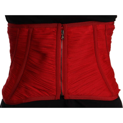 Dolce & Gabbana Red Corset Belt Stretch Waist Strap Silk Top