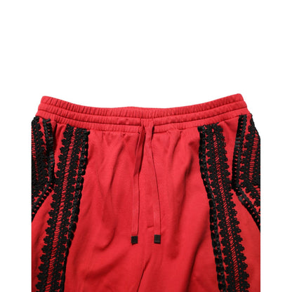 Dolce & Gabbana Red Embroidered Casual Cropped Trouser Pants