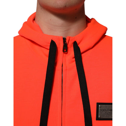 Dolce & Gabbana Red Fluorescent Polyester Logo Patch Hoodie Sweater