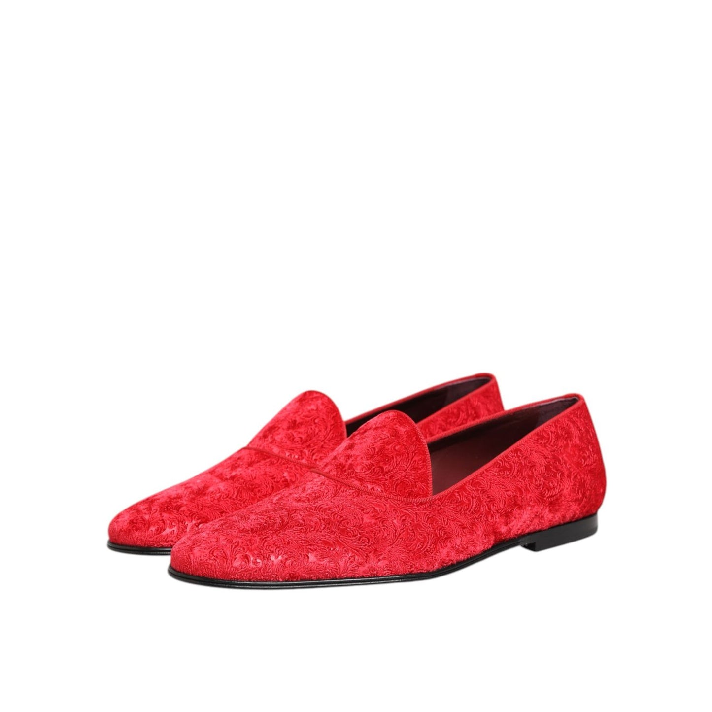 Dolce & Gabbana Red Jacquard Loafers Formal Men Dress Shoes