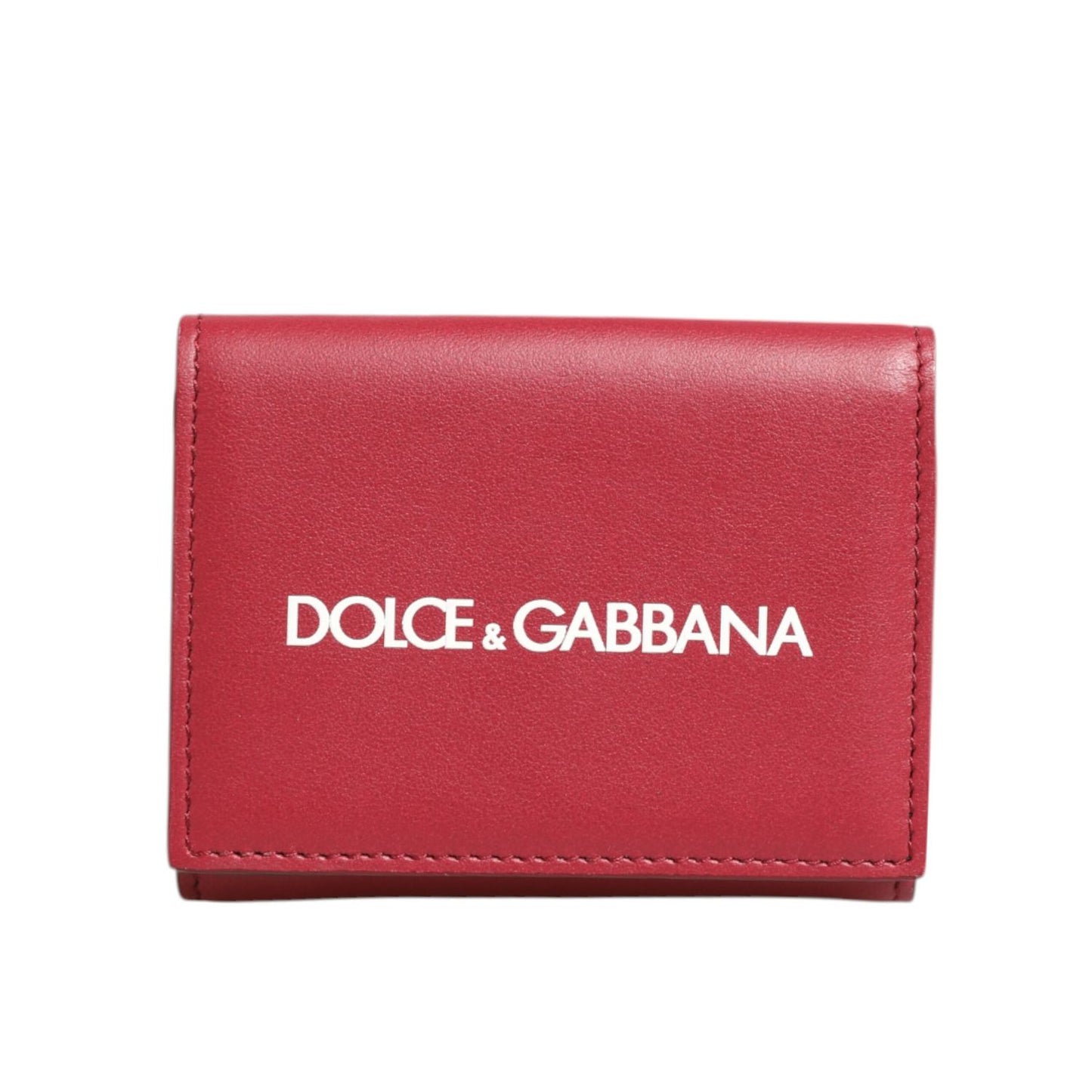Dolce & Gabbana Red Leather Bold Logo Print Trifold Card Holder Wallet