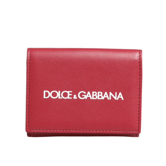 Dolce & Gabbana Red Leather Bold Logo Print Trifold Card Holder Wallet Dolce & Gabbana
