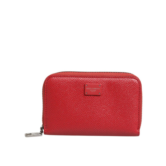 Dolce & Gabbana Red Leather Zip Around Logo Plaque Men Coin Purse Wallet Dolce & Gabbana