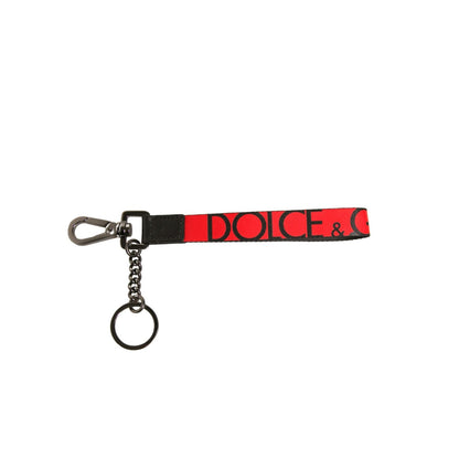 Dolce & Gabbana Red Logo Leather Silver Brass Holder Keychain Keyring