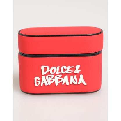 Dolce & Gabbana Red PVC DG Logo Embossed Men Flip Holder Airpods Case