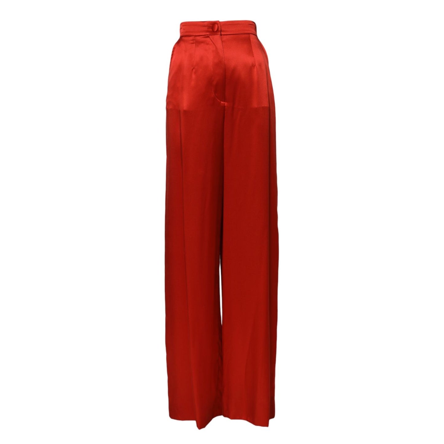 Dolce & Gabbana Red Satin High Waist Wide Leg Pants