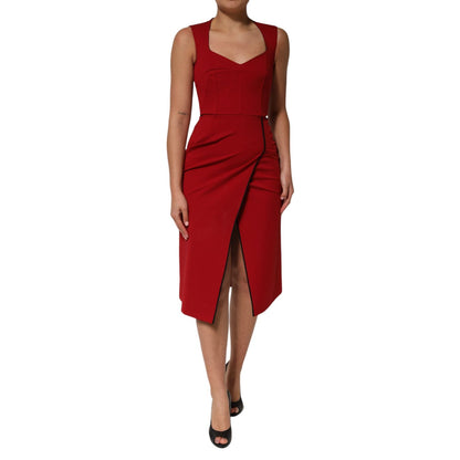 Dolce & Gabbana Red Viscose Stretch Slit Sheath Midi Dress
