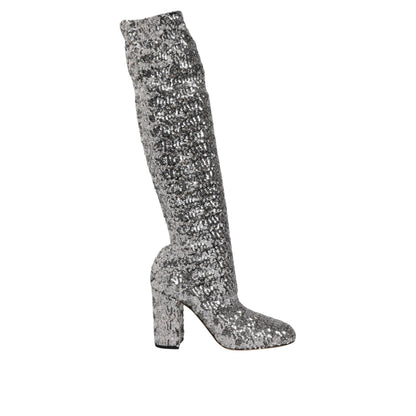 Dolce & Gabbana Shoes Silver Sequins Glitter High Heel Boot Shoes