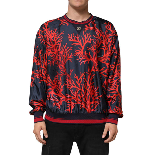 Dolce & Gabbana Silk Navy Red Coral Print Pullover Sweater Dolce & Gabbana