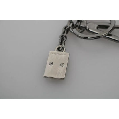 Dolce & Gabbana Silver Leather Dominico Stefano #DGFAMILY Logo Badge Keychain