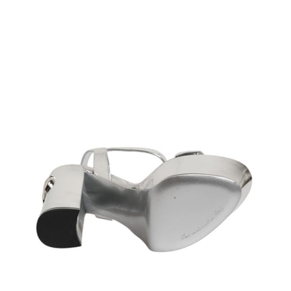 Dolce & Gabbana Silver Leather Platform Keira Sandals Shoes