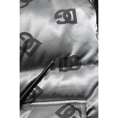 Dolce & Gabbana Silver Logo Full Zip Hooded Quilted Jacket