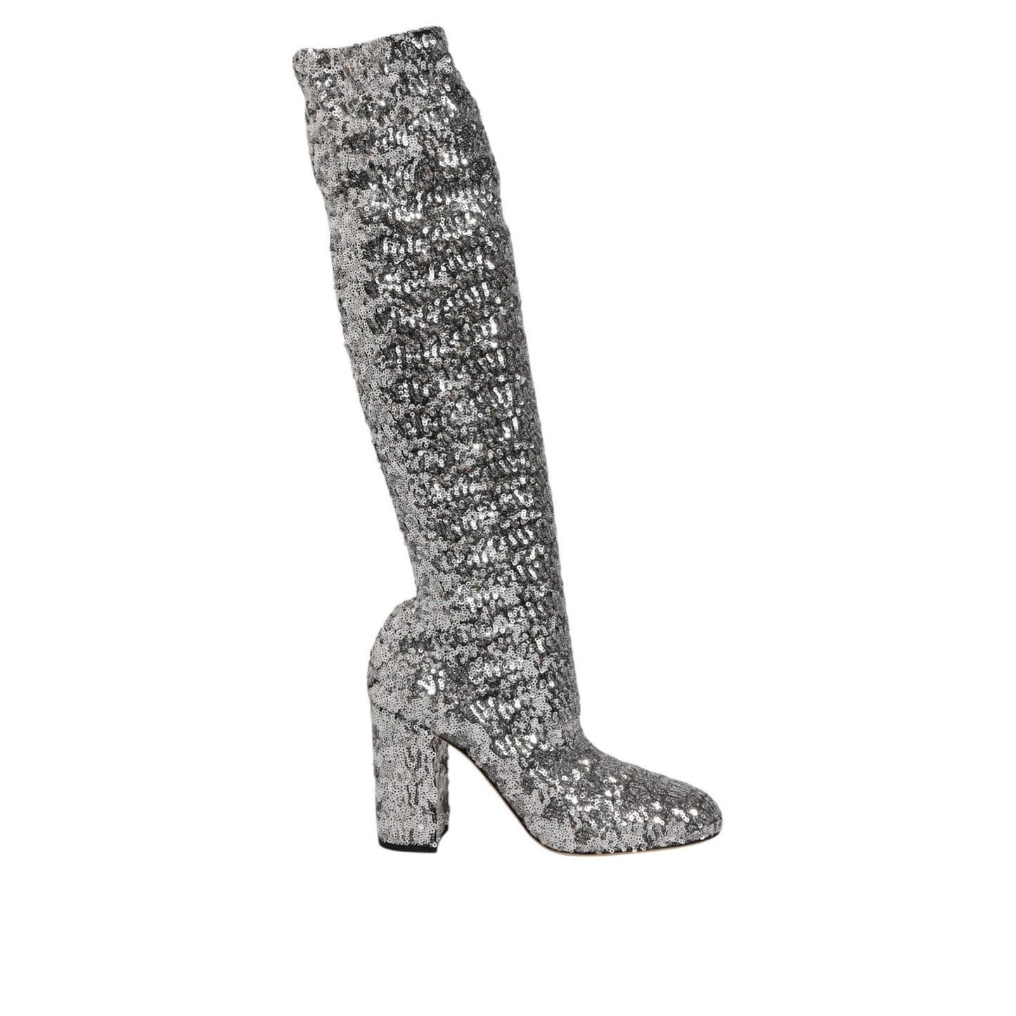 Dolce & Gabbana Silver Sequins Glitter High Heel Boot Shoes