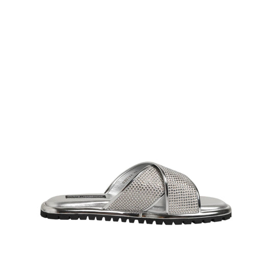 Dolce & Gabbana Silver Strass Slides Flats Slippers Shoes Dolce & Gabbana