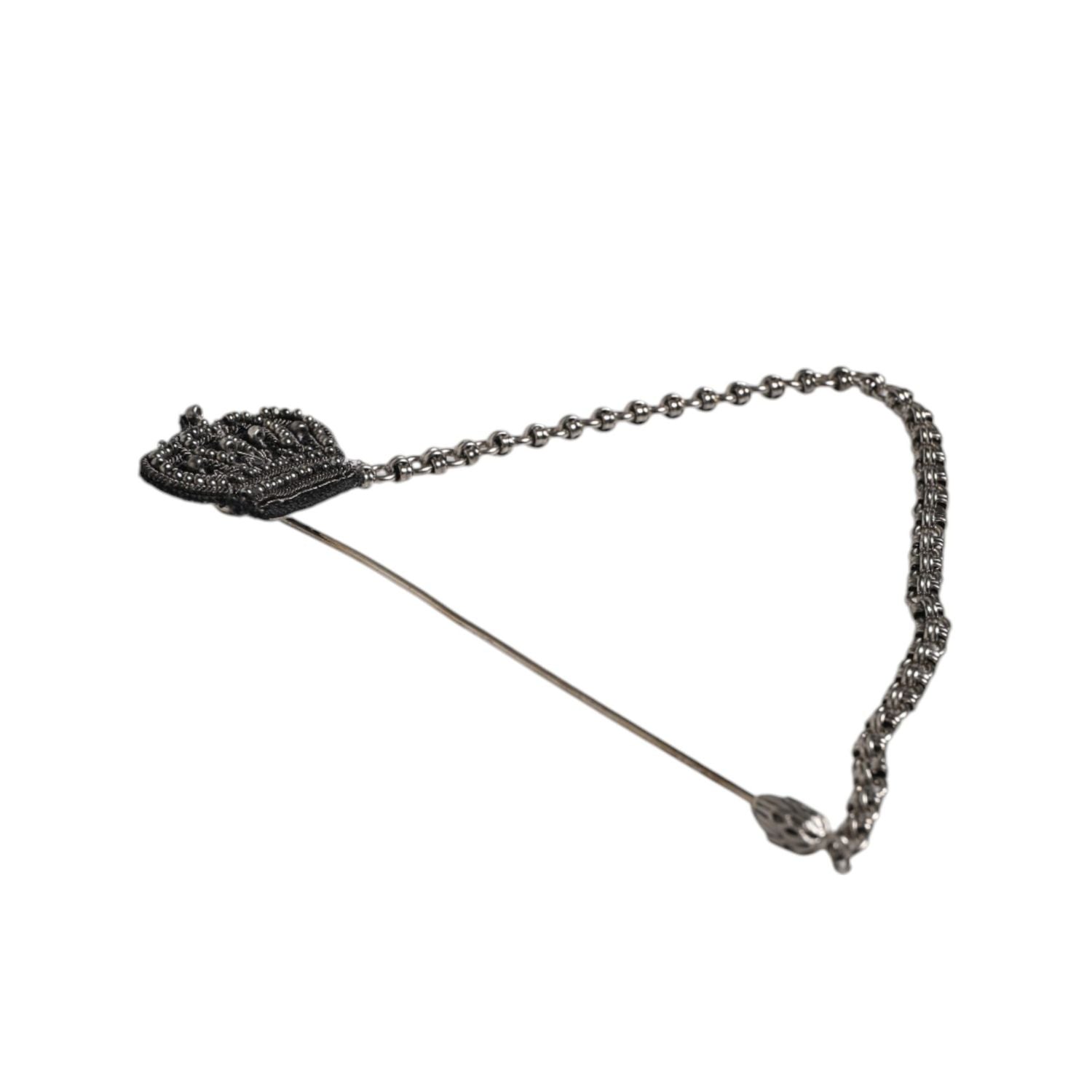 Dolce & Gabbana Silver Tone Brass Crown Chain Women Brooch Lapel Pin