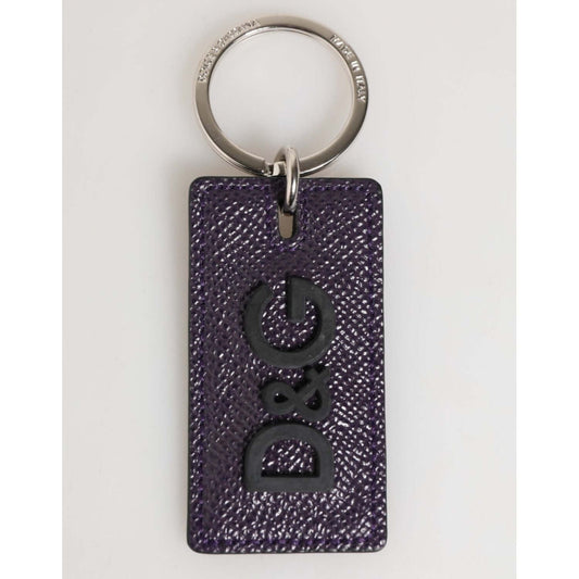 Dolce & Gabbana Violet Leather Logo Metal Ring Men Keychain Keyring Dolce & Gabbana