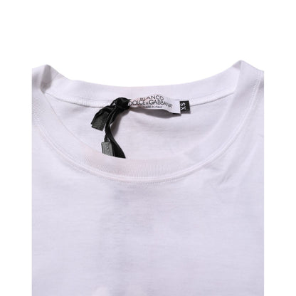 Dolce & Gabbana White Angel Print Cotton Men Crew Neck T-shirt