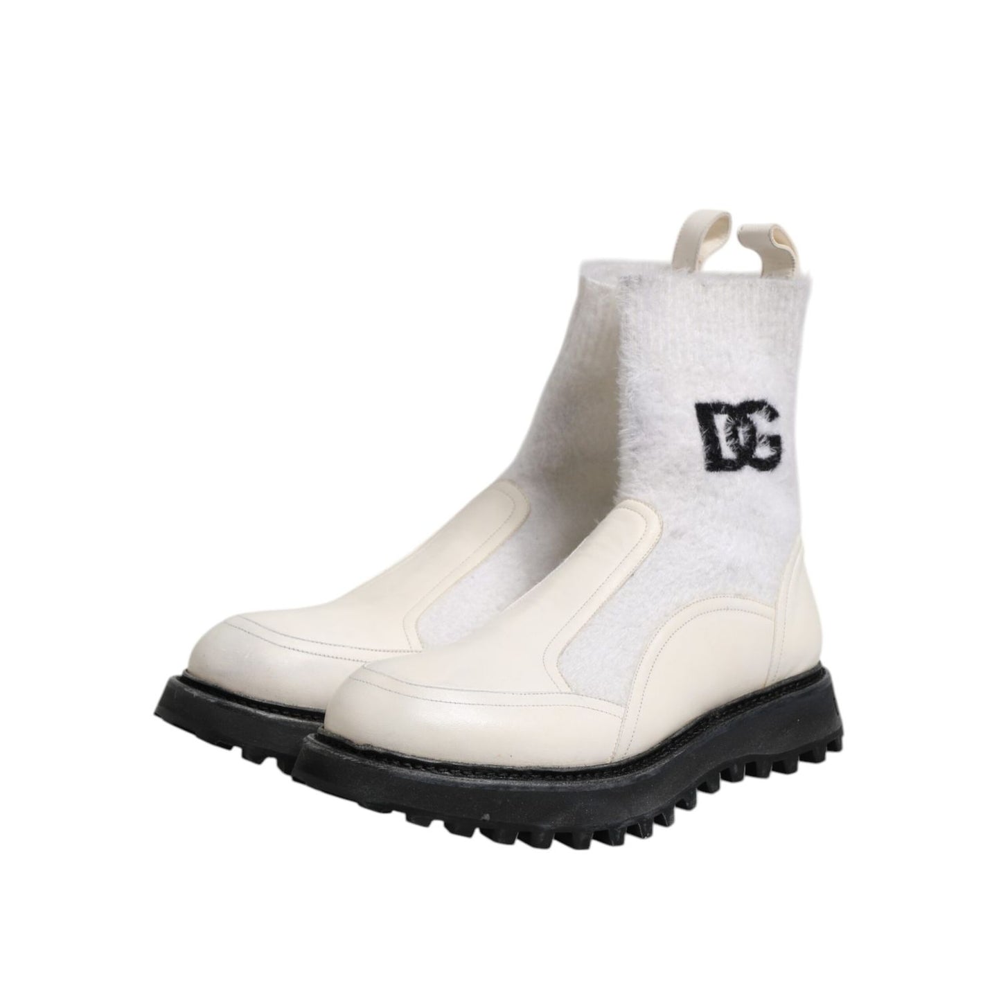 Dolce & Gabbana White Beige DG Logo Mid Calf Boots Shoes