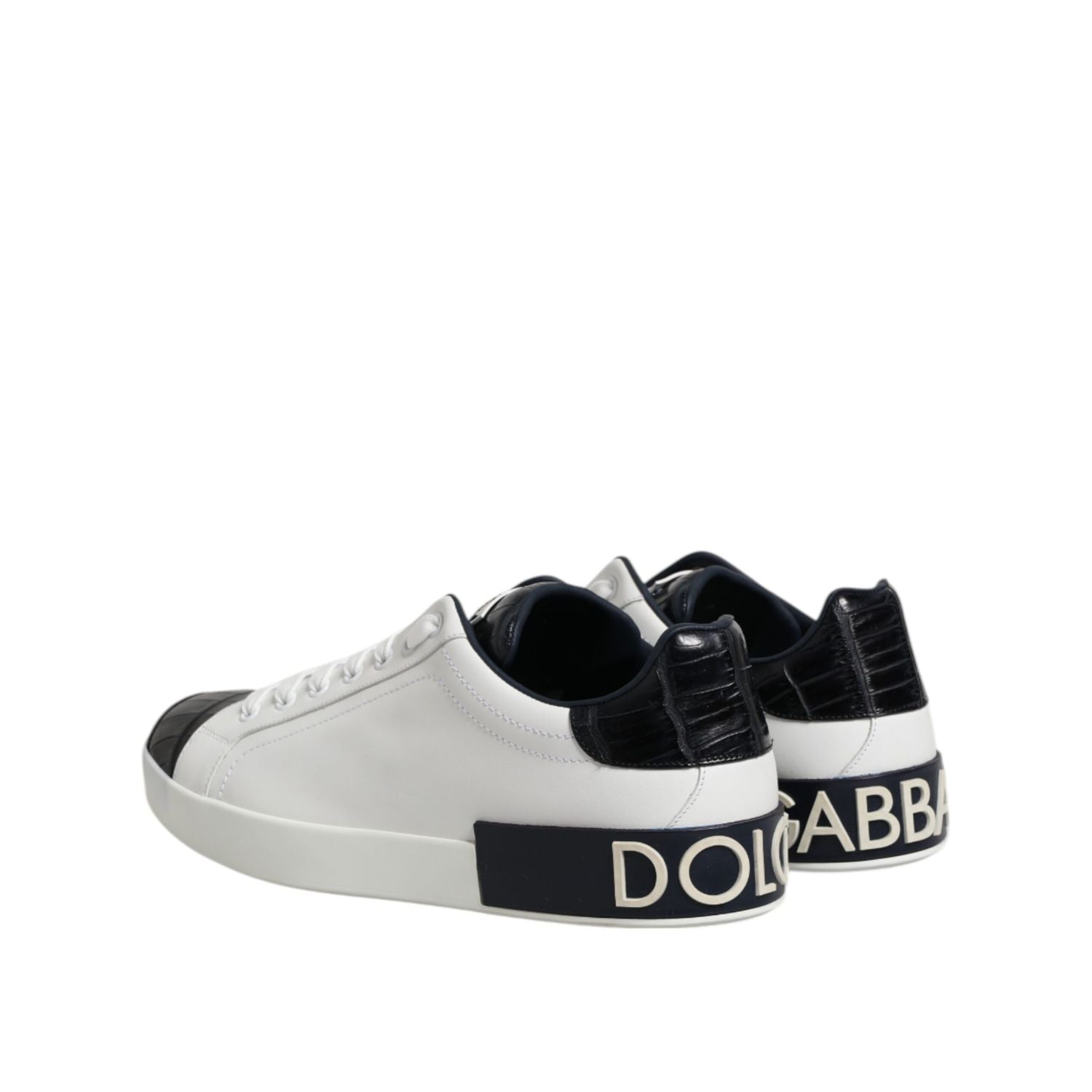 Dolce & Gabbana White Black Leather Portofino Sneaker Shoes