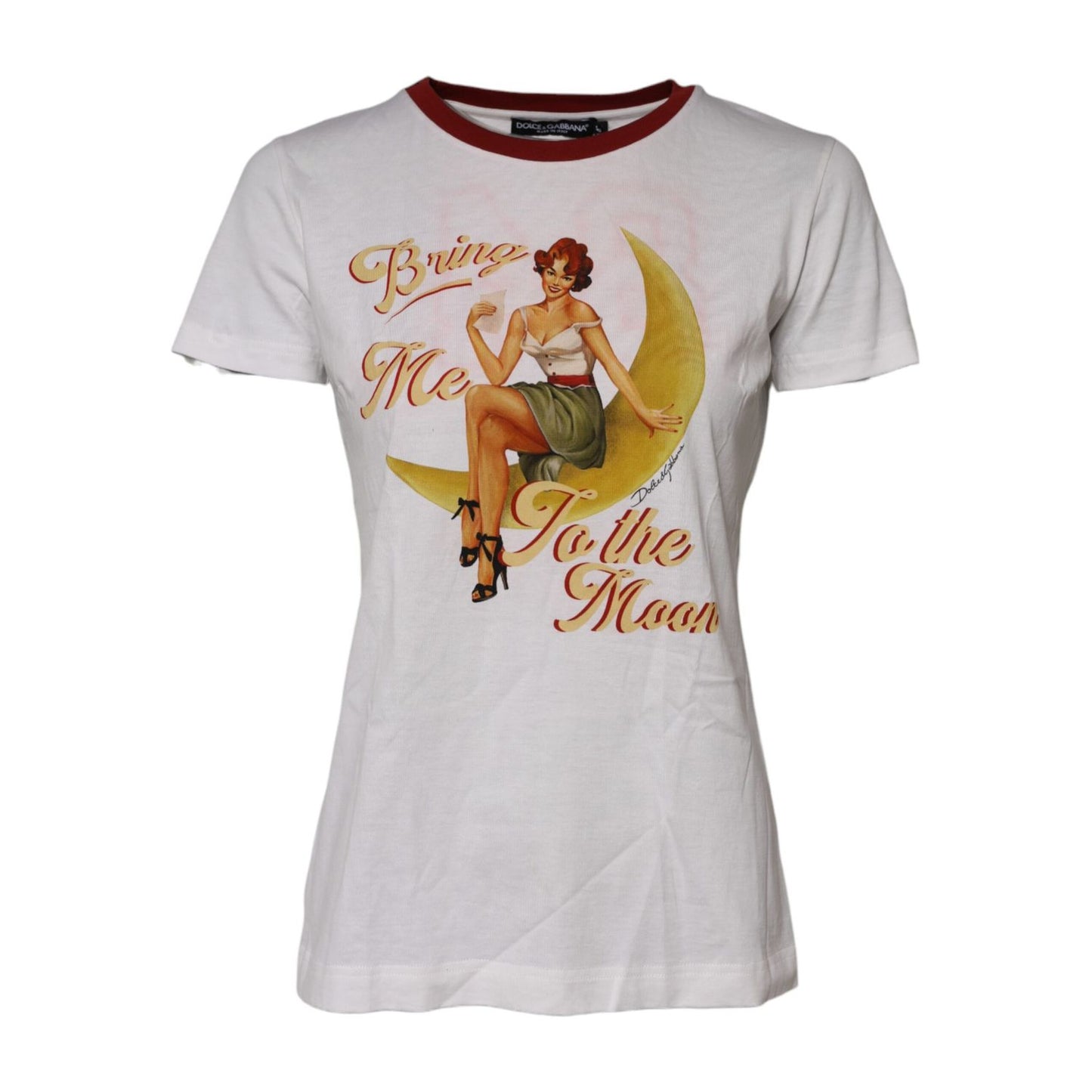 Dolce & Gabbana White Bring Me To The Moon Pin Up T-shirt Top