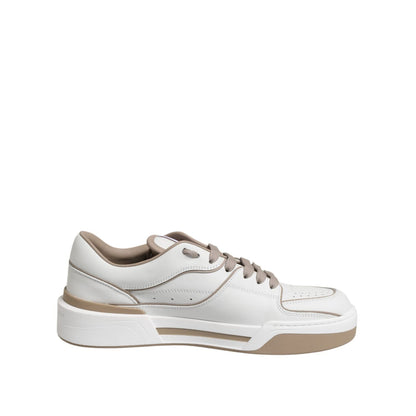 Dolce & Gabbana White Brown Leather Low Top Men Sneakers Shoes