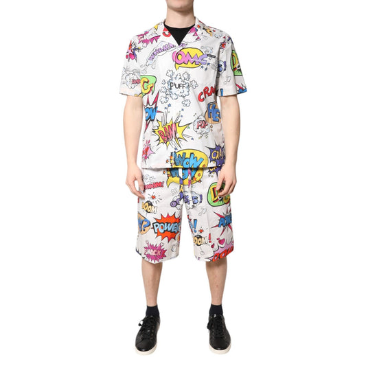 Dolce & Gabbana White Cartoon Print Cotton Men Pajama Set Sleepwear Dolce & Gabbana