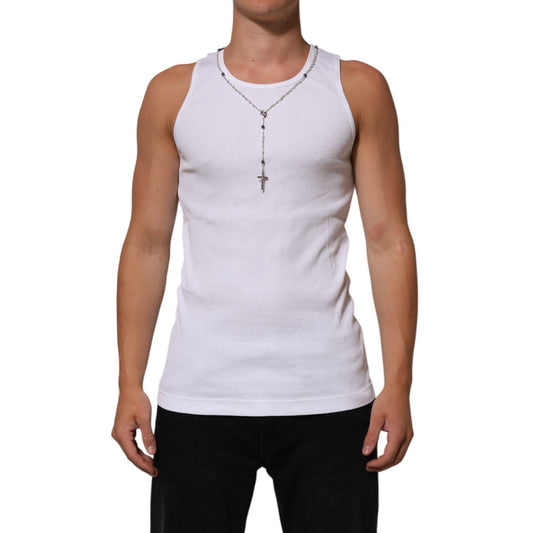Dolce & Gabbana White Cotton Chain Necklace Tank Top T-shirt Dolce & Gabbana