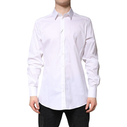 Dolce & Gabbana White Cotton Collared GOLD FormalDress Shirt