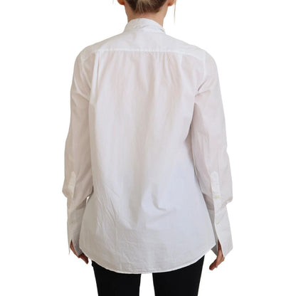 Dolce & Gabbana White Cotton Collared Long Sleeves Formal Top