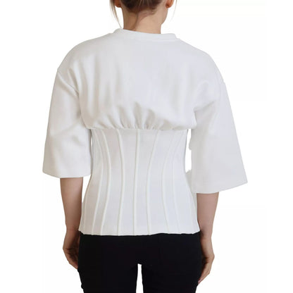 Dolce & Gabbana White Cotton Corset Stretch Top T-shirt